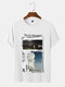 Mens Scenery Photo Slogan Print Crew Neck Short Sleeve T-Shirts - White
