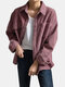 Corduroy Lapels Solid Button Shirt With Pocket - Pink