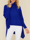 Chic Solid Color Loose Asymmetrical Turtleneck Sweater - Blue