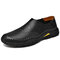 Men Hand Sewn Slip On Collapsible Heel Loafers Soft Soled Driving Shoes - Black