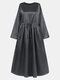 Solid Color Knotted Long Sleeve Loose Casual Maxi Dress - Black