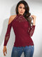 Lace Solid Off-shoulder Long Sleeve Blouse For Women - Wine Red