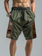 Pantaloncini in vita con coulisse allentata patchwork da uomo etnico Modello - Army Green