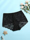 Women Hollow Out Jacquard Breathable Cozy Solid Color Mid Waist Panties - Black