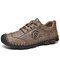 Men Hand Stitching Leather Non Slip Soft Sole Outdoor Casual Shoes - Khaki