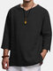 Mens Vintage Solid V-neck Half Sleeve Loose Casual T-Shirt - Black