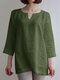 Solid Casual Notch Neck 3/4 Sleeve Blouse - Dark Green