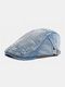 Men Denim Washed Made-old Damaged Vintage Forward Hat Flat Cap - Medium Blue