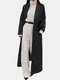 Solid Color Pocket Loose Casual Long Jacket For Women - Black