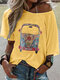 Casual Cartoon Printed O-neck Short Sleeve T-shirt For Women - Yellow