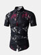 أزياء عارضة طباعة قصيرة الأكمام سليم الياقة Nylon قميص للرجال - أسود