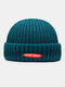 Unisex Cotton Knitted Solid Color Letter Label Thick Warmth Brimless Beanie Landlord Cap Skull Cap - Peacock Blue