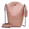 Women Genuine Leather Vintage Bucket Bag Solid Phone Bag Leisure Mini Crossbody Bag - Pink