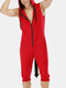 Mens Funny Animal Jumpsuits Short Sleeve Hooded Pajamas With Tail - Red