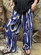Mens Allover Print Casual Straight Pants - Blue