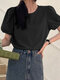 Blusa informal con manga farol y cuello redondo Cuello con abertura en la espalda - Negro