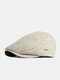 Men Polyester Cotton Thickened Solid Color Letters Metal Label Warmth Casual Beret Forward Hat Flat Cap - Beige