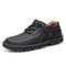 Men Hand Stitching Leather Non Slip Wearable Soft Sole Casual Shoes - Black