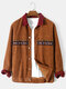 Mens Corduroy Ethnic Embroidered Ribbon Patchwork Lapel Button Casual Jackets - Brown