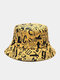 Unisex Cotton Overlay Letters Graffiti Print All-match Outdoor Sunshade Bucket Hat - Yellow