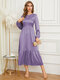 Leopard Print Crew Neck Long Sleeve Layered Dress - Purple