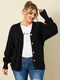 Solid Color V-neck Button Long Sleeve Plus Size Cardigan for Women - Black