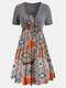 Bohemian Floral Printed Two Piece Straps Midi Dress - #02