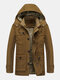 Mens Winter Thicken Fleece Lined Mid-Length Warm Parka With Removable Hood - Yellow