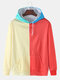 Mens Color Block Patchwork Loose Pouch Pocket Drawstring Hoodies - Red