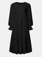 Solid Color Long Ruffle Sleeve O-neck Casual Dress For Women - Black