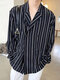 Mens Striped Lapel Double Breasted Casual Shirt - Black