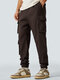 Mens Solid Color Multi Pocket Drawstring Cargo Pants - Brown