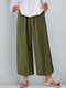 Casual Solid Color Plus Size Wide Led Pants - Green