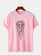 Mens Jellyfish Graphic Crew Neck Short Sleeve Cotton T-Shirts - Pink