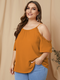 Solid Color Off Shoulder Ruffle Sleeve Plus Size Blouse for Women - Earth Yellow