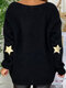 Irregular Star Patch Long Sleeve Casual Sweater For Women - Black