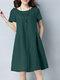 Solid Pocket Short Sleeve Crew Шея Midi Casual Платье - Темно-зеленый