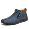 Salkin Men Side Zipper Hand Stithcing Soft Comfy Slip On Ankle Boots - Blue