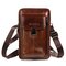 Men Genuine Leather Waist Bag Shoulder Bag Phone Bag - Dark Brown