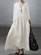 Однотонный карман с длинным рукавом и V-образным вырезом Платье Для Женское - Абрикос