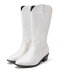 Large Size Women Casual Leaf Embroidery Pointed Toe Mid-Calf White Cowboy Boots - White