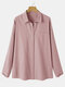 Solid Color Button Pocket Long Sleeve Casual Shirt for Women - Pink