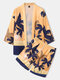 Mens Plant Landscape Print Kimono Holiday Two Pieces Outfits With Shorts - Yellow
