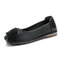 Socofy Leather Transpirable Hollow Out Soft Floral Casual Flats - Negro