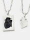Stainless Steel Necklace Heart Shape Bead Chain Vintage Pendant Couple Necklace - #04