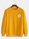 Mens Cotton Daily Relaxed Fit Crew Neck Solid Color Sweatshirts With Smile Pattern - Yellow