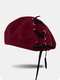 Women Wool Solid Color Contrast Color Cross Strap All-match Warmth Pumpkin Hat Beret - Wine Red