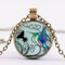 Fashion Creative Blue Hummingbird Pendant Necklace Round Glass Women Necklace Jewelry Gifts - Bronze