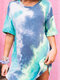 Tie-dyed Print Short Sleeve Loose Casual Dress For Women - Green