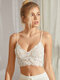 Women Lace Wireless Bralette Open Back Thin Strap Bra With Chest Pad - White
